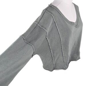 Altar'd State XL Boho Waffle Knit Patchwork V-Neck Thermal Top Sage Green